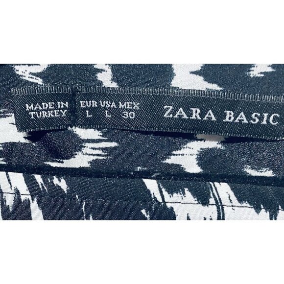 Zara Tunic Top Womens Large Black White Floral 3/4 Sleeves Side Slits Boho - Picture 5 of 5